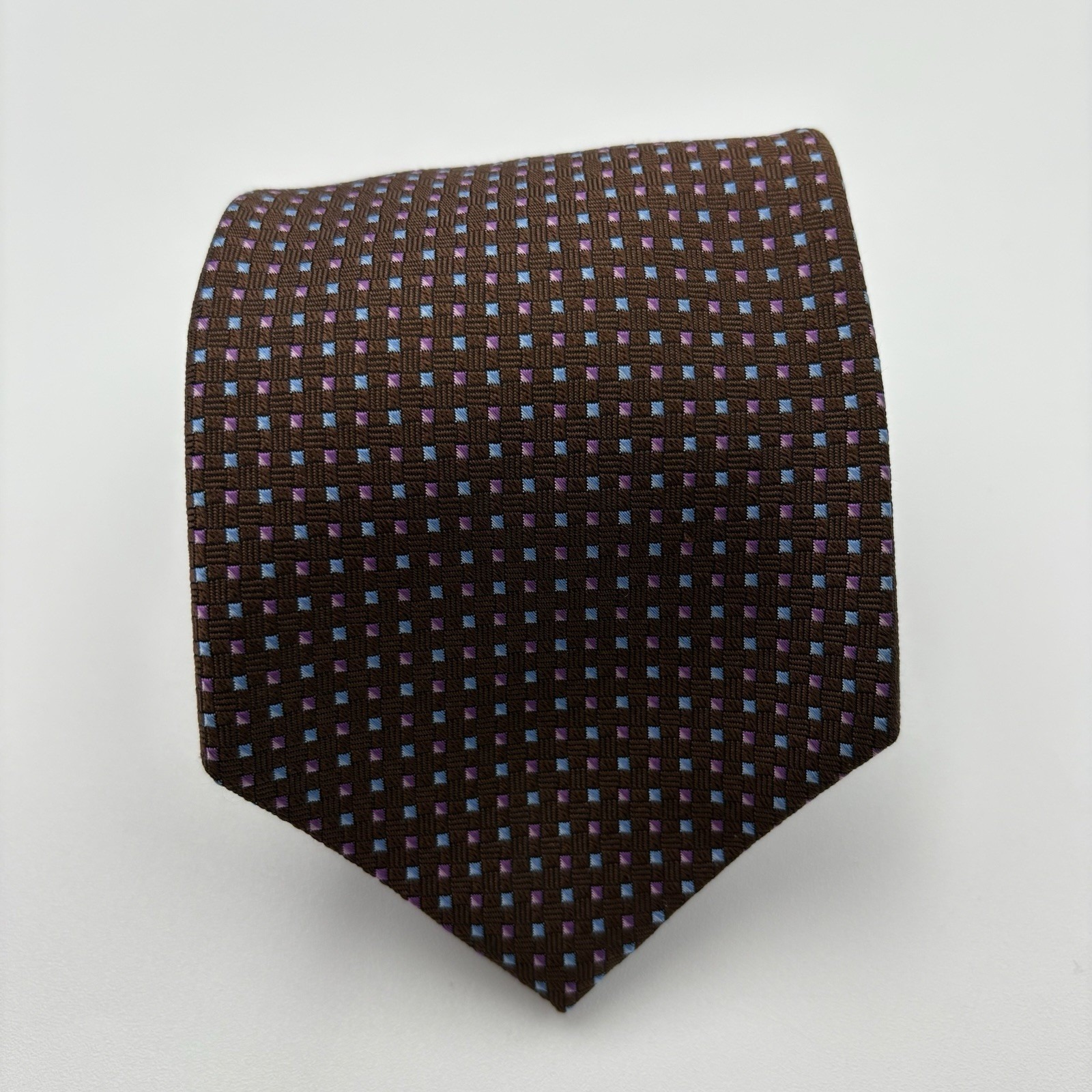 Brooks Brothers Tie Mens Brown Silk Geometric Stain Resistant Woven England Usa